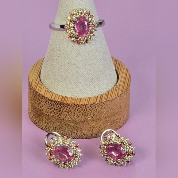 925 Sterling Silver Set Ring Sz 6.75 & Earrings with Natural Ruby & Sapphire - Picture 7 of 9